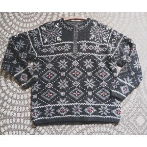 VTG Nomadic Traders Alpine Sweater Adult Medium Gray Henley Shetland Wool Nordic